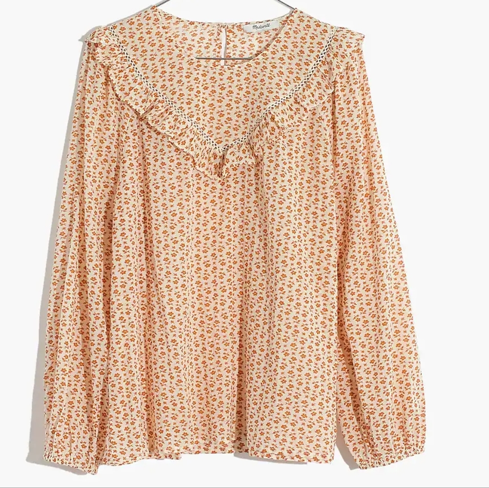 Madewell Ruffle-Yoke Prairie Top in Cutout Blooms Size:Large